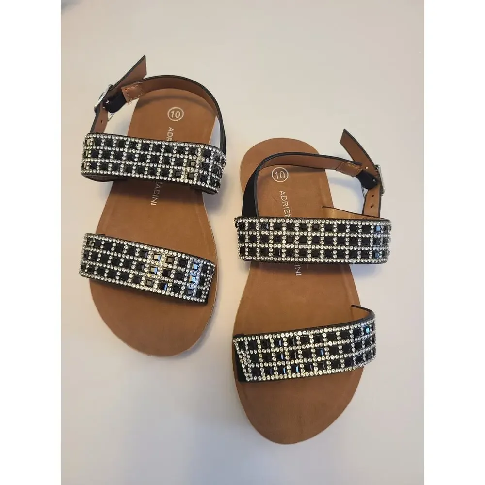 Adrienne Vittadini Kids Girls Sandals Size 10 Lot of 2 (Gold & Black Rhinestone)